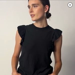 Nation LTd Paulette ruffle sleeve black top silky material size small